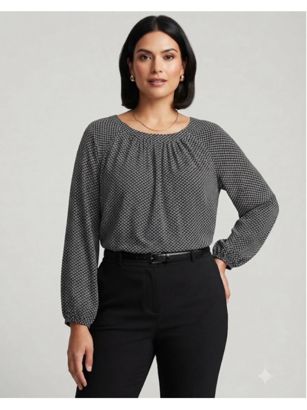 Lark & Ro Blouse Size 14 Black White Patterned Long Sleeve Top